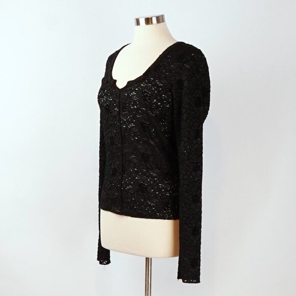 Free People Cloud Ride Notch Long Sleeve Black Floral Lace - Size Large - Picture 2 of 8